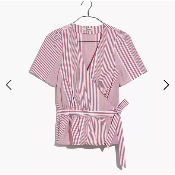 Madewell Ruffle-Hem Wrap Top in Stripe Mix Large - Picture 5 of 10